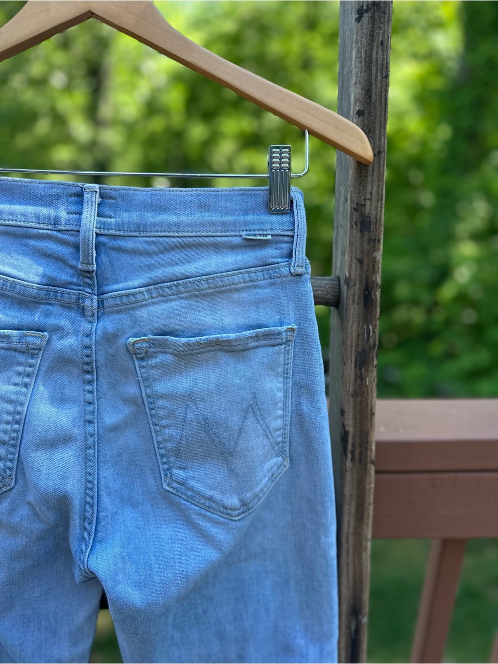 MOTHER Light Blue Button Fly Jeans - the Tripper Ankle Fray, Island Time - Picture 6 of 11